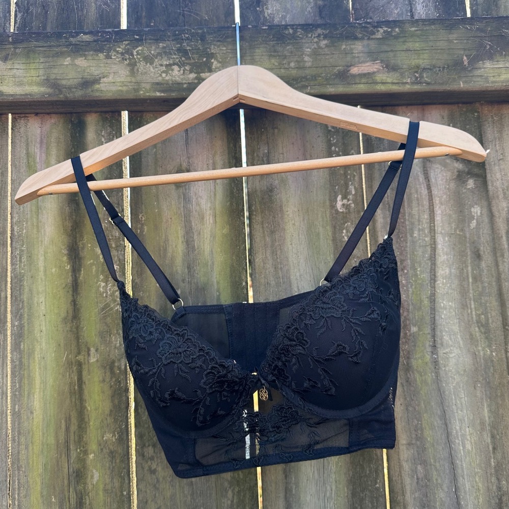 Daisy Fuentes Lace Corset Bra Bustier Black Red Lined Underwire‎ Size 36B